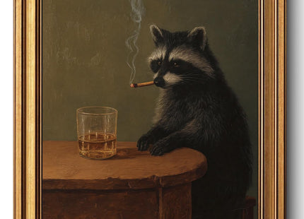 Vintage Gold Framed Raccoon Wall Art Moody Raccoon Canvas Prints