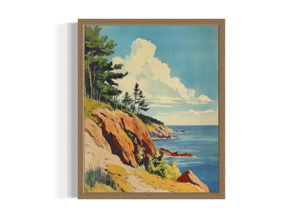 Maine Rocky Coastlilne Wood Framed Wall Art Print Poster, State Painting Photo Artwork Wall Decor Nature Landscape Bedroom Bathroom Living Room 165C (Maine Rocky Coastlilne, 14"L x 11"W, Wood Frame)