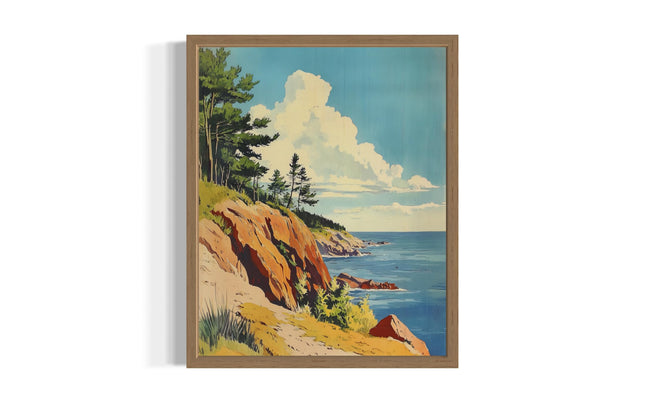 Maine Rocky Coastlilne Wood Framed Wall Art Print Poster, State Painting Photo Artwork Wall Decor Nature Landscape Bedroom Bathroom Living Room 165C (Maine Rocky Coastlilne, 14"L x 11"W, Wood Frame)