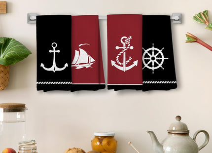Liosei Nautical Bathroom Hand Towels - Nautical Gifts for Women Men Dish Hand Towels Decorations, Boat Coastal Beach Towel for Kitchen Bathroom Decor, 16 x 24Inch Set of 4