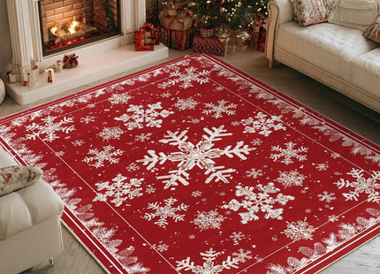 Artoid Mode Red Snowflake Pinecone Winter Area Rug, Christmas Home Decor Low-Profile Non-Slip Washable Large Rug for Living Room Bedroom Farmhouse Dining Room Kids Playroom 5x7 Feet