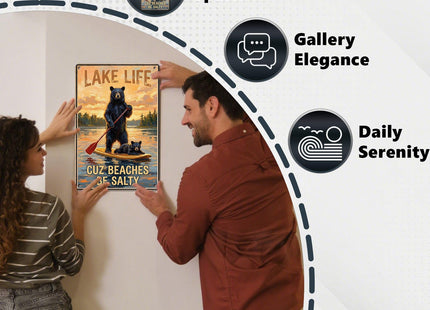 KIKIWALSGN Lake Life Signs Black Bear Decor Cuz Beaches Be Salty Tin Signs