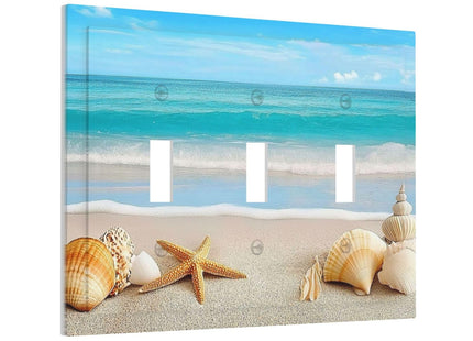 Donecmminery Decorative Switch Plates Seashells Beach Starfish Scallop 3 Gang Wall Plate Triple Toggle Light Switch Cover Faceplate Electrical Wall Panels For Bathroom Home Decor