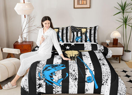 Erosebridal American Flag Bedding Sets Full, Hunting Fishing Comforter Set