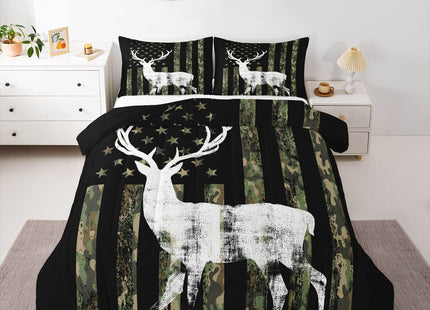 Erosebridal Kids Camo Deer Bedding Set for Boys Twin Size American Flag Hunting Comforter Sets for Men Army Green Camouflage Down Comforter Wildlife Rustic Farmhouse Quilt Set for Cabin Lodge 2 Pcs