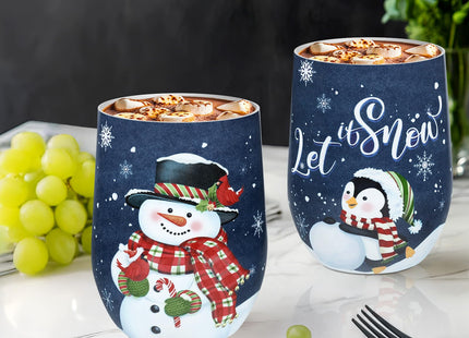 NymphFable 12 oz Snowman Insulated Stainless Steel Tumbler with Straw Lid