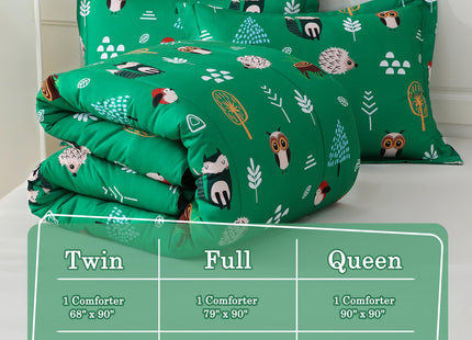 CIMVI Twin Comforter Set Kids Green Forest Animal Themed Bedding for Boys