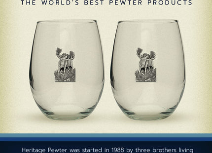 Heritage Pewter Moose Stemless Glass Goblets – Set of 2 | 15 OZ Goblet Wine Glasses | Expertly Crafted Pewter Glass