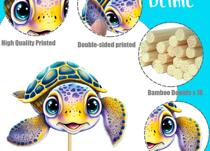 Sea Turtle Party Decorations 18 Piece Turtle Birthday Centerpiece Sticks Double-Sided Turtle Theme Party Table Decor Sea Turtle Table Toppers for Ocean Under the Sea Baby Shower Supplies