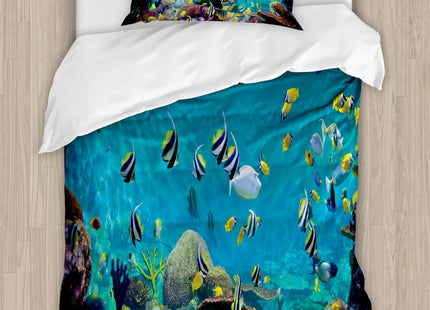 Ambesonne Ocean Duvet Cover Set, Untouched Wild Underwater Aquatic World Corals Exotic Fishes Seascape, Decorative 2 Piece Bedding Set with 1 Pillow Sham, Twin Size, Purple Lilac