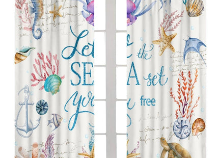 Ocean Animal Curtains for Kids,Watercolour Cartoon Underwater Coral Shells Seahorse Sea Turtle Water Plants Nautical Window Drapes for Boys Girls Nursery Bedroom Living Room 42x45in（No Blackout）