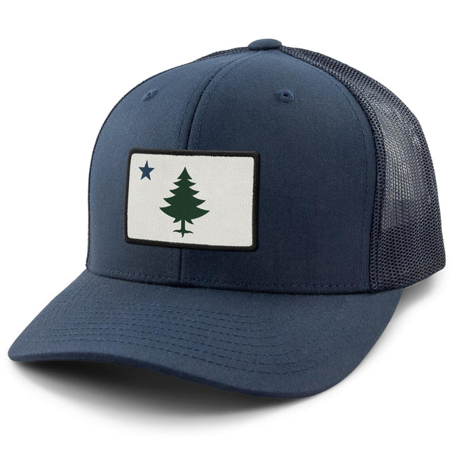 Vintage Maine Flag Classic Snapback Trucker Hat Navy