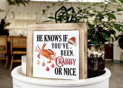 Wooden Crab Sign - Christmas Decor for Home, Funny Quotes for Christmas Day