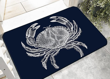 ZJSYXXU Nautical Crab Door Mat - Indoor Outdoor Ocean Rugs Entrance Beach Welcome Mat Navy Blue Kitchen Mat, Front Door Porch Outdoor, 17x30 Inch