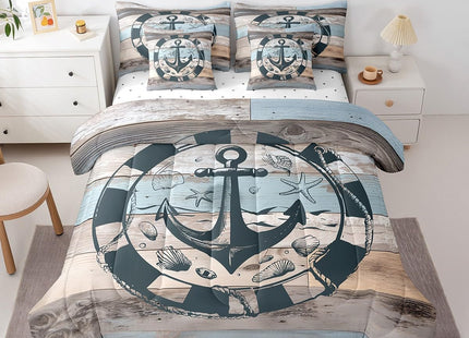 Erosebridal Nautical Bed in A Bag,Vintage Anchor Comforter Set Queen