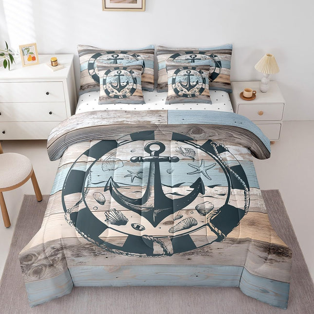 Erosebridal Nautical Bed in A Bag,Vintage Anchor Comforter Set Queen