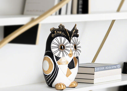 Modern Black White Owl Statue Gold Accent Owl Figurine Home Office Decor