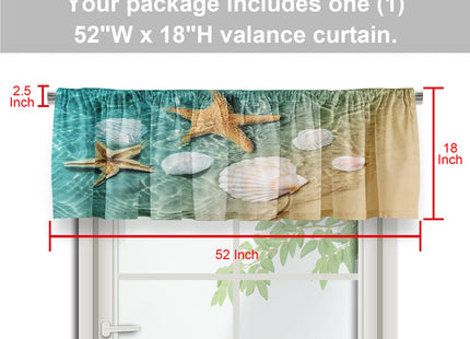 Miblor Kitchen Valances for Windows, Summer Background with Starfish and Seashell on the Sea Beach, Blackout Window Valances Curtains for Living Room Bedroom Bathroom Home Decor, 52 X 18 Inch