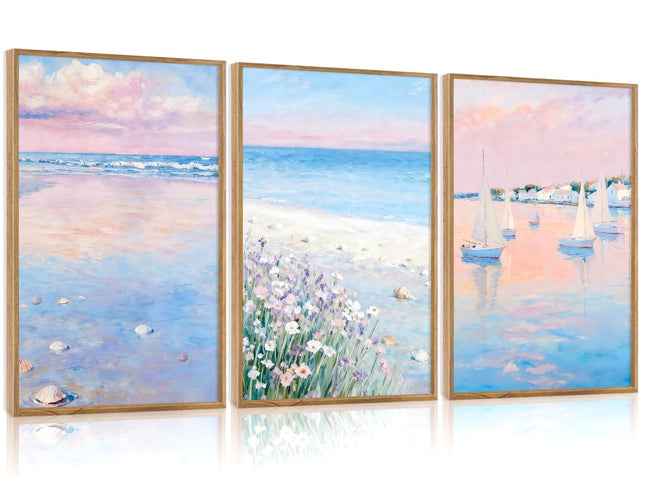 IARTTOP Pink Beach Wall Art Coastal Landscape Wall Decor Seascape Art Print
