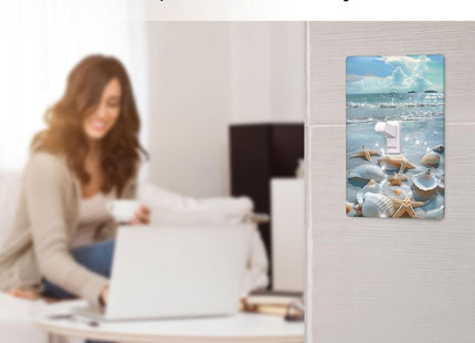 Single Toggle Light Switch Plate Decorative Beach Starfish Shells, 1 Gang Switch Plate Cover Abstract Receptacle Wall Plate Decor for Kitchen Bathroom Bedroom 2.76''x 4.5''