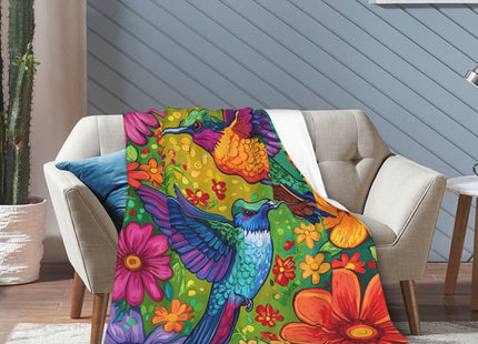 Hummingbird Blanket – Vibrant Floral Hummingbird Gifts for Women, Soft Flannel Decor Blanket for Couch or Room 60"x50"