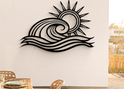 Wita Home Ocean Wave Metal Wall Art, Sun Beach Decor, Coastal Large Wall Sculpture for Home, Indoor/Outdoor Use, Nautical Wall Hanging, Eye-Catching Addition to Living Room (Black, 24 x 14 inches)