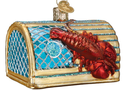 Old World Christmas Lobster Trap Glass Blown Ornament for Christmas Tree, Handcrafted Holiday Decoration, Sea Collection