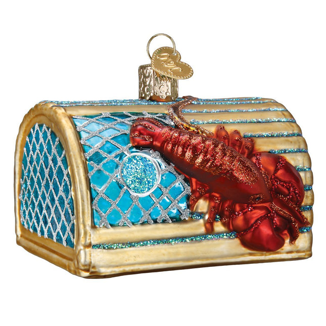 Old World Christmas Lobster Trap Glass Blown Ornament for Christmas Tree, Handcrafted Holiday Decoration, Sea Collection