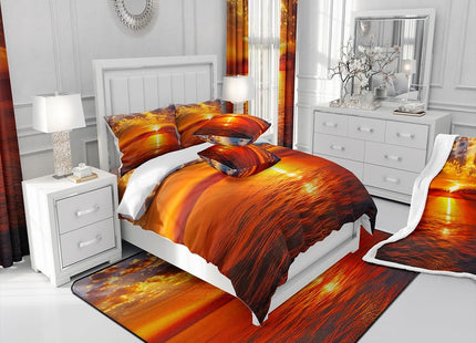 Manfei Sea Sunset Comforter Set Queen Size, Ocean Natural Landscape Bedding Set 3pcs for Kids Boys Girls Room Decor, Ocean Theme Down Comforter with 2 Pillowcases, No Sheets