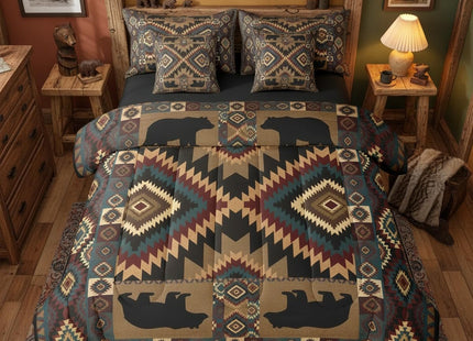 Erosebridal Rustic Cabin Bedding Set Twin Farmhouse Lodge Bear Comforter Set 7 Piece Vintage Southwestern Bed in A Bag for Kids Girls Women Western Hunting Wildlife Quilt with Flat Fitted Sheet
