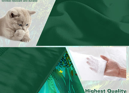 SOULZZZ Forest Comforter Set Queen Size Premium Microfiber Green Forest Mushroom Butterfly Flower Pattern Comforter 3 Piece Aesthetic Green Bedding Set with 2 Pillow Shams