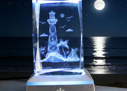 vskikris 3D Laser Crystal Lighthouse Seabird Coast Cube with LED Stand Base - 3D Engraving Light House Decorations for Home Lighthouse Gifts - Crystal Night Lamp with Adjustable LED Lights