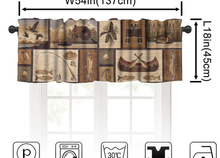 JanJCurt Rustic Farmhouse Valance, Vintage Country Style Natural Scenery Lake House Rustic Cabin Fishing Blackout Short Window Treatment for Kitchen Bedroom Living Room, 54x18inch