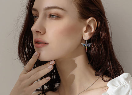 POPLYKE Dragonfly Dangle Earrings for Women Sterling Silver Celtic Knot Dragonfly 7 Chakra Irish Jewelery Gifts(dragonfly 7 chakra earrings)