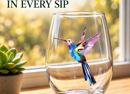 Hummingbird Stemless Wine Glasses Set of 4, Hummingbird Lovers Gifts for Women, Bird and Outdoor Lovers, 15oz Wine Glasses Gifts for Women, Floral Garden Lovers, Forest Birds Hummingbird Decor