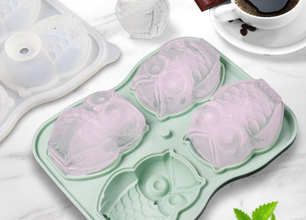 Cute Owl Ice Cube Mold, Owl Shapes Ice Cube Tray, Silicone Ice Mold Fun Shapes, Make 4 Large Owl Ice Balls for Whiskey Cocktails Drinks, Green