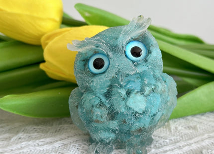 XYLIBLLA Hand-Carved Natural Crystal Owl Statue Owl Decor ，Green Owl Figurine, Animal Figurines Desk Decor and Owl Gifts for Women.（Turquoise）