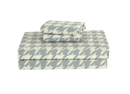 Chezmoi Collection 4-Piece Lodge Plaid Sheet Set Queen - Gray Houndstooth Printed Brushed Microfiber Lightweight Breathable Deep Pocket Bed Sheets