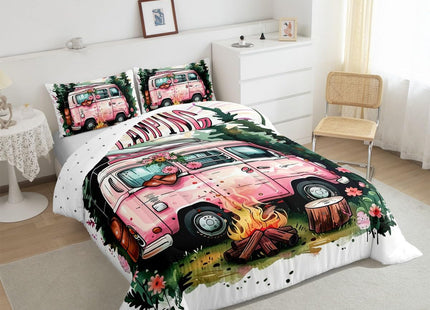 Erosebridal RV Camper Toddler Bedding Set,Happy Camping Comforter Set for Kids Boys Girls Bedroom Decor,Rustic Country Floral Bed Set Woodland Tree Bedding Comforter Sets,1 Pillowcase