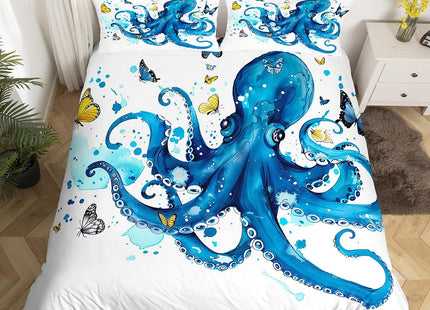 Octopus Bedding King Teal Blue Octopus Tentacles Duvet Cover Set Sealife Ocean Sea Animal Comforter Cover for Kids Teens Boys Dorm Room Decoration 3 Pcs Butterfly on White Bedspreads Girls Child