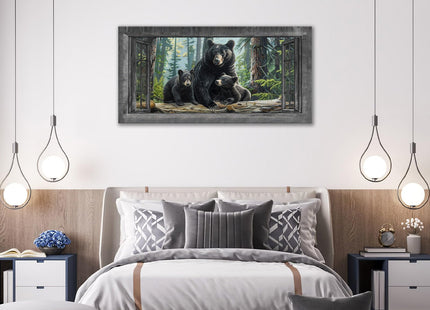 Large Wall Art Black Bear Canvas Cabin Living Room Pictures Prints Forest Oversize Wall Decor Animal Painting Artwork for Bedroom Dining Office Home 60"x30"