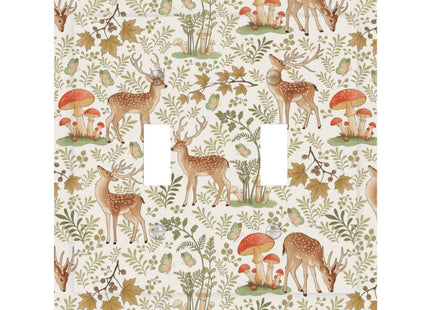 Luhuolu Decorative Light Switch Plate Covers Woodland Deer Mushroom Leaf Butterfly 2 Gang Wall Plate Unique Double Toggle Boho Forest Themed Double Light Switch Covers Rustic Home Decor