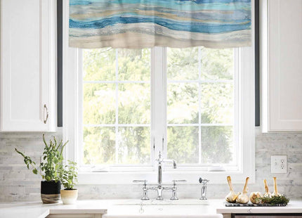 Coastal Beach Curtains - Black Gray Kitchen Bathroom Window Treatment - Modern Abstract Black Wave Ombre Valances for Living Room Bedroom