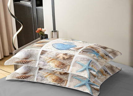 Erosebridal 100% Cotton Beach Duvet Cover, Ocean Themed Bedding Set Twin Size Coastal Nature Comforter Cover Starfish Love Heart Cotton Set for Kids Boys Girls Teens Adult Bedroom Decor