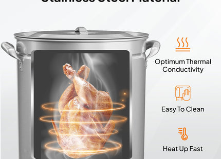 Bonnlo 102QT Stainless Steel Stock Pot for Boiling Seafood, Crawfish lobster & Crab, Frying Turkey & Steaming Tamales, Large Boil Pot with Steamer Basket, Lid, Lifting Hook for Outdoor Cooking Patio
