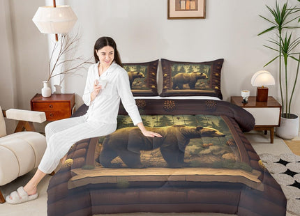 jejeloiu Kids Bear Comforter Twin Size Wild Animal Duvet Quilt for Boys Girls Teens Bedroom Decor Rustic Cabin Country Bedding Set Breathable Soft Lightweight Microfiber Women Men with 1 Pillow Case