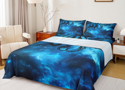 Octopus Sheet Set Twin Size Sealife Dark Blue Starry Sky Bed Sheet Set 3pcs with Deep Pocket Fitted Sheet + Flat Sheet + 1 Pillowcase Ocean Animal Abstract Soft Bedding Set for Kids Teens Room Decor