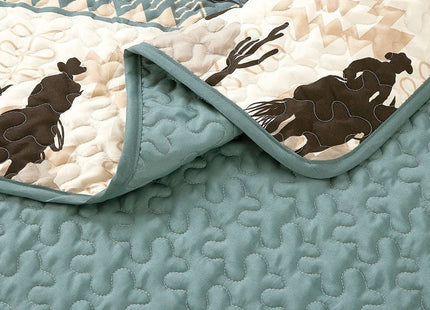 Jaba/WPM Western Teal/Beige/Burgundy Cowboy Desert Southwestern Print Bedspread 3 Piece west Theme Cabin Lodge Ranch Design Coverlet Quilt Set-Kadence 22366 (Queen), Teal, Beige, Taupe Burgundy
