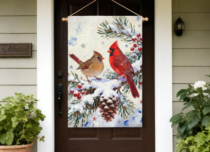 Winter Cardinal House Flag 28x40 Inch Pinecone Twigs Holly Berry Christmas Holiday Decorative Garden Flags for Outside Double Sided Seasonal Outdoor Home Farmhouse Decoration Porch Yard January Decor