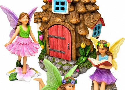 Fairy Garden Figurines & Pinecone House - 4-Piece Miniature Decorative Set